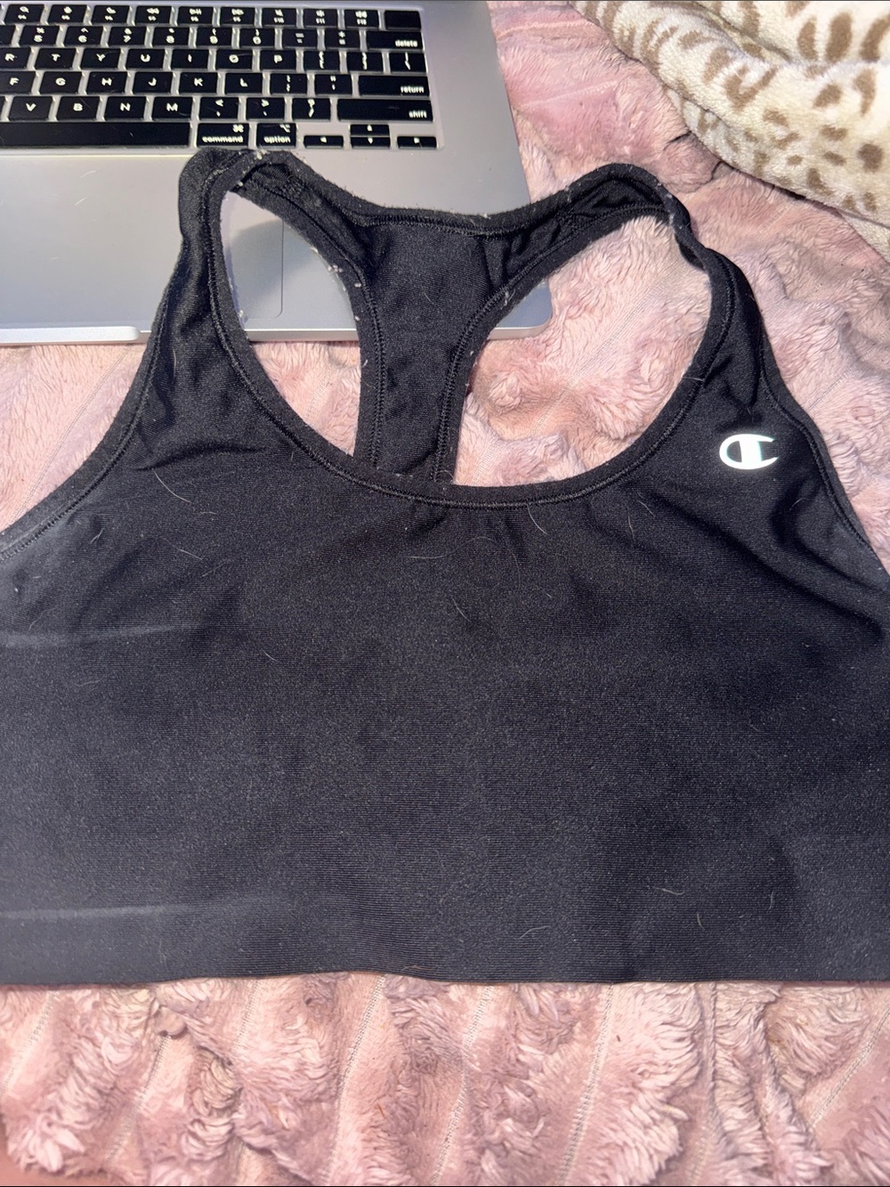 Champion Black Racerback Sports Bra with Logo